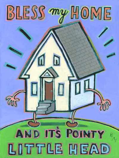 Humorous home print Bless my Home and It's Pointy Little Heads by greater Boston artist Hal Mayforth