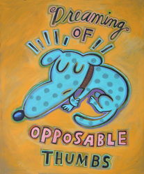 Humorous dog print Dreaming of Opposable Thumbs by greater Boston area artist Hal Mayforth