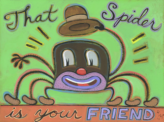 Humorous print That Spider is Your Friend by greater Boston area artist Hal Mayforth