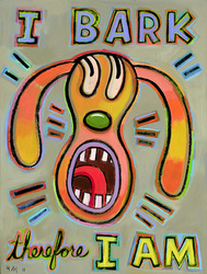 Humorous dog print I Bark, therefore, I am by greater Boston area artist Hal Mayforth
