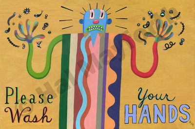 Humorous health print Please Wash Your Hands 3 by greater Boston area artist Hal Mayforth