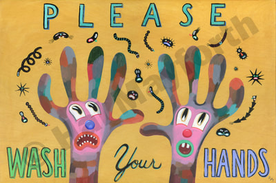 Humorous print Please Wash  Your Hands 2 by greater Boston area artist Hal Mayforth