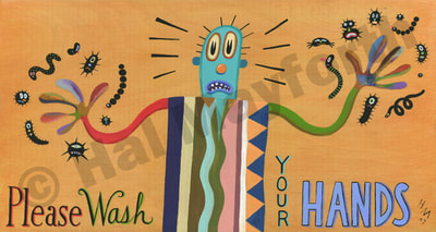 Humorous health print Please Wash Your Hands by greater Boston area artist Hal Mayforth