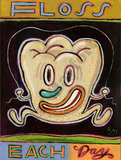 Humorous dental print Floss Each Day by greater Boston artist Hal Mayforth